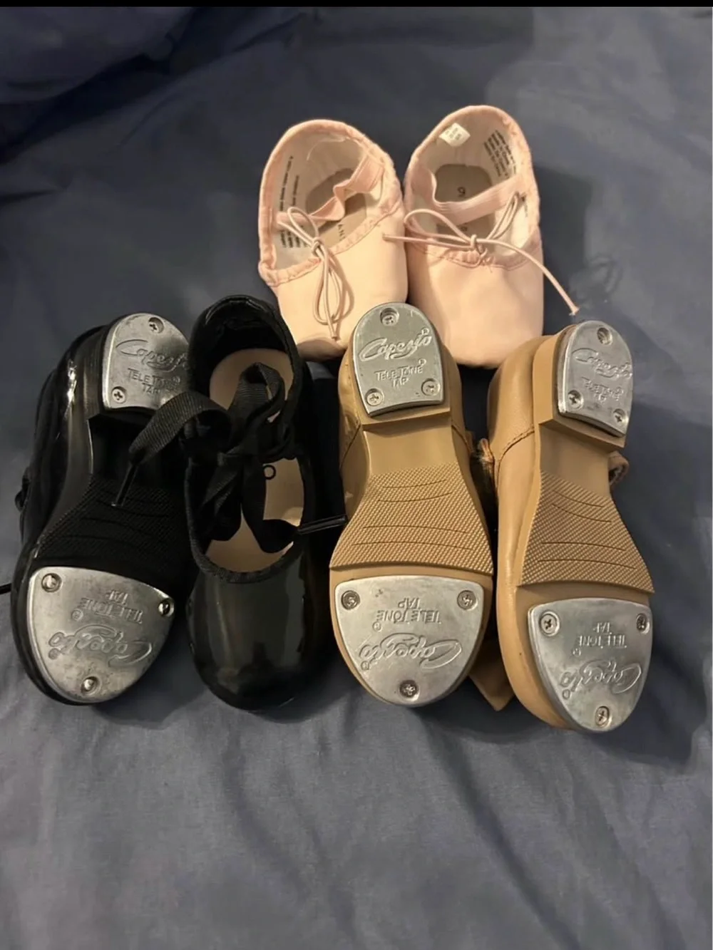 Black, tan and pink little girls dance shoes
